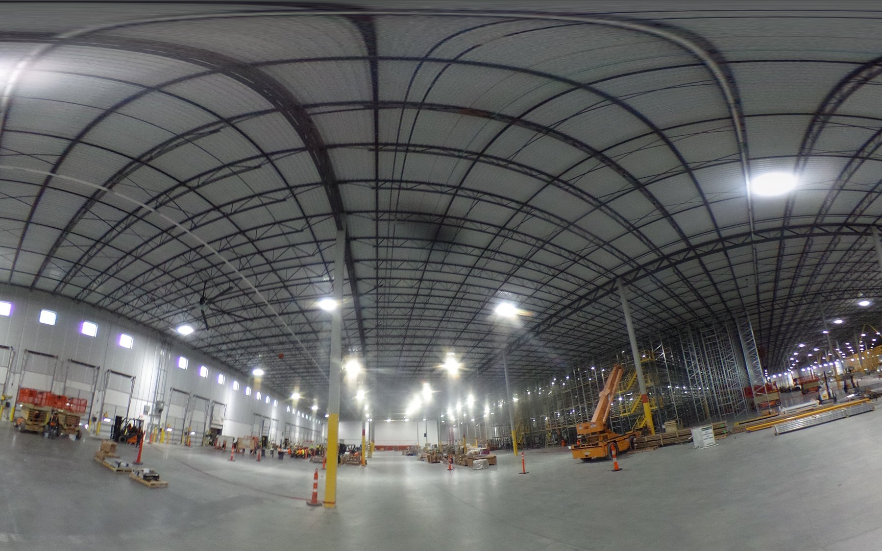 Warehouse dock area and completed lighting at the ACE distribution center