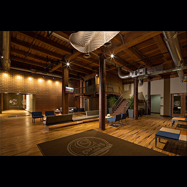 Completed Cupples 9 lobby with integrated lighting