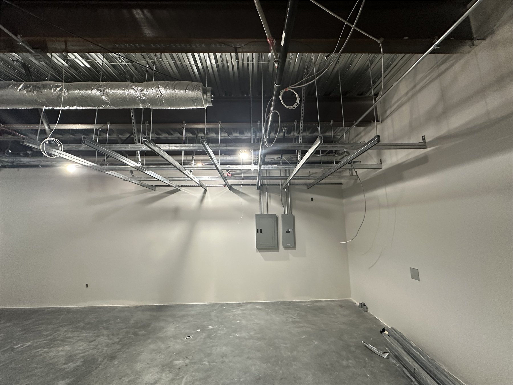 Electrical panels and ceiling distribution during the Flo Valley renovation