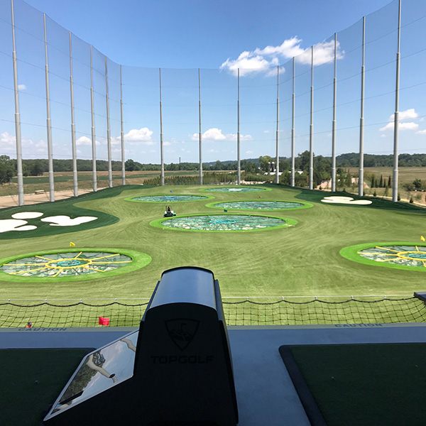 Driving range and guest bays at Top Golf Chesterfield