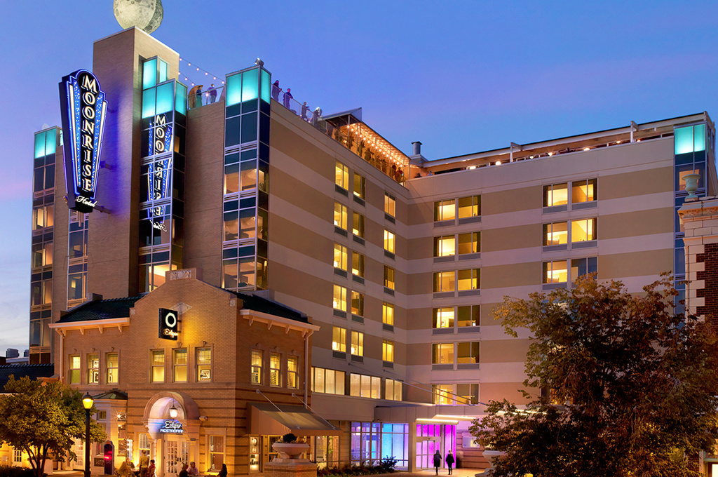 Completed Moonrise Hotel exterior in the Delmar Loop